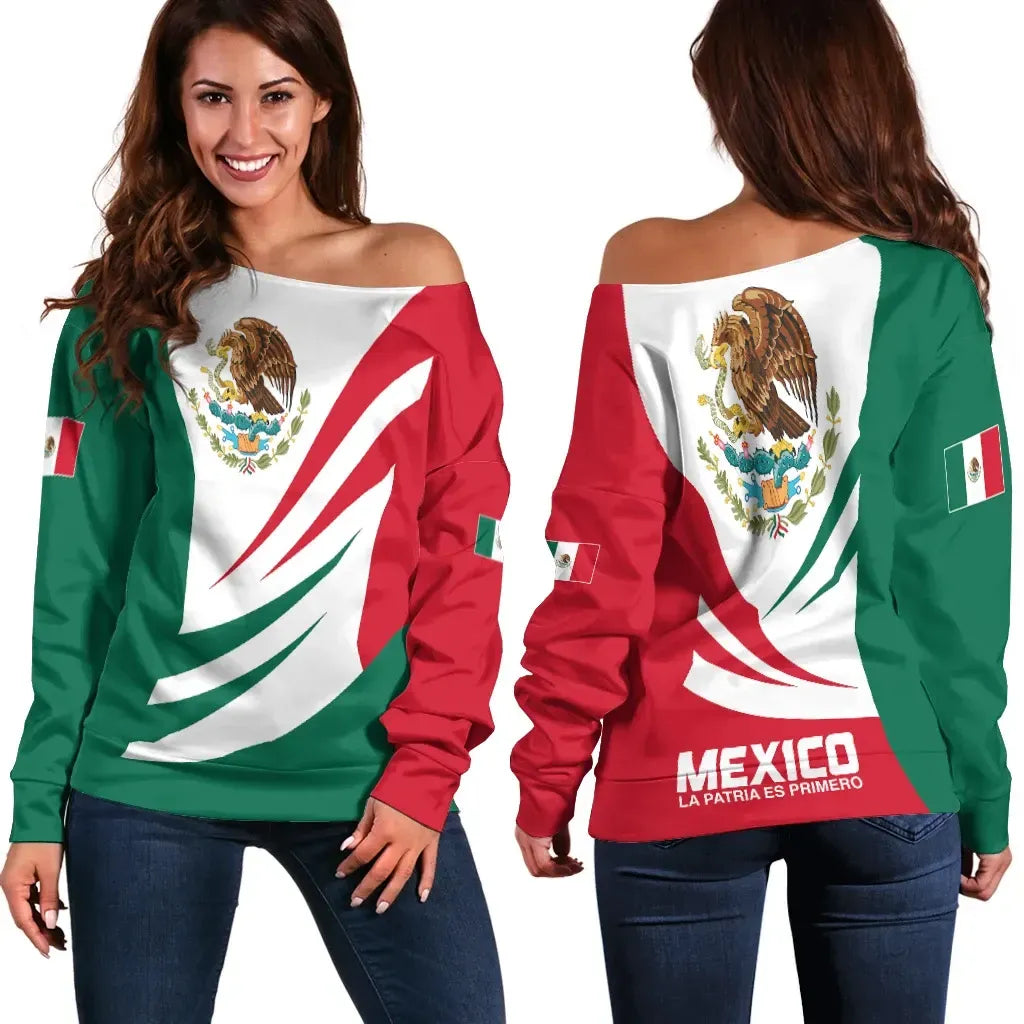 Mexico Off Shoulder Sweater Coat Of Arms Bincjou RLT13