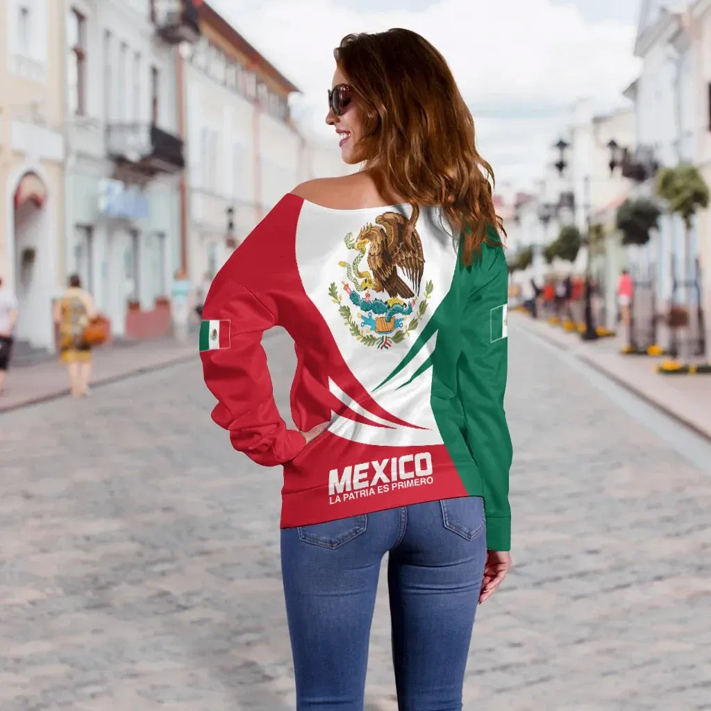 Mexico Off Shoulder Sweater Coat Of Arms Bincjou RLT13