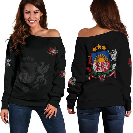 Latvia Women's Off Shoulder Sweater RLT6