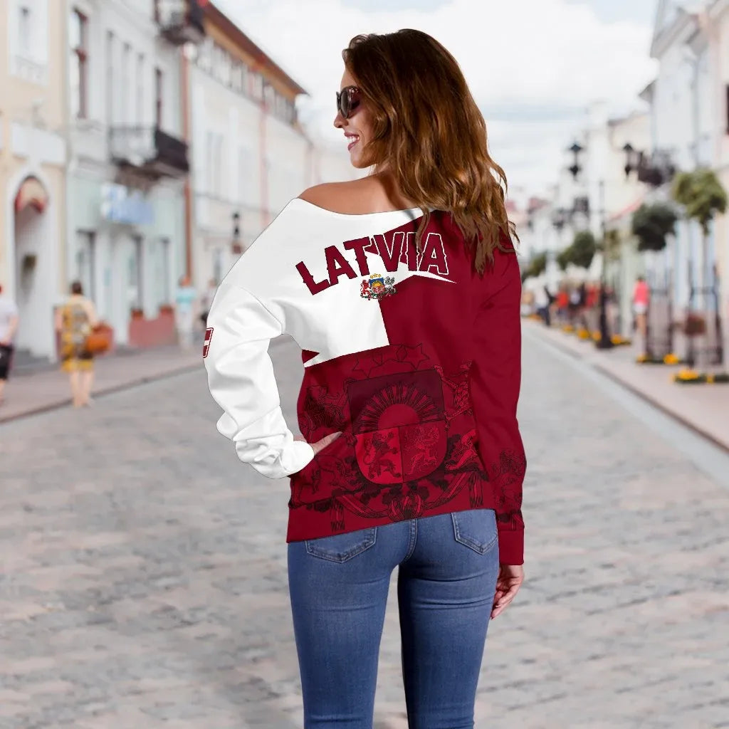 Latvia Women's Off Shoulder Sweater, HOME RLT6