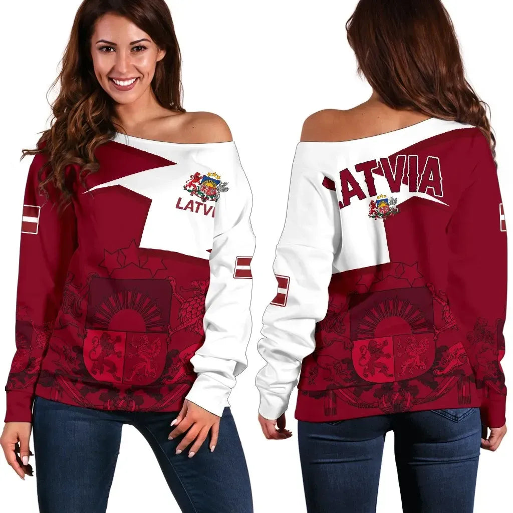 Latvia Women's Off Shoulder Sweater, HOME RLT6