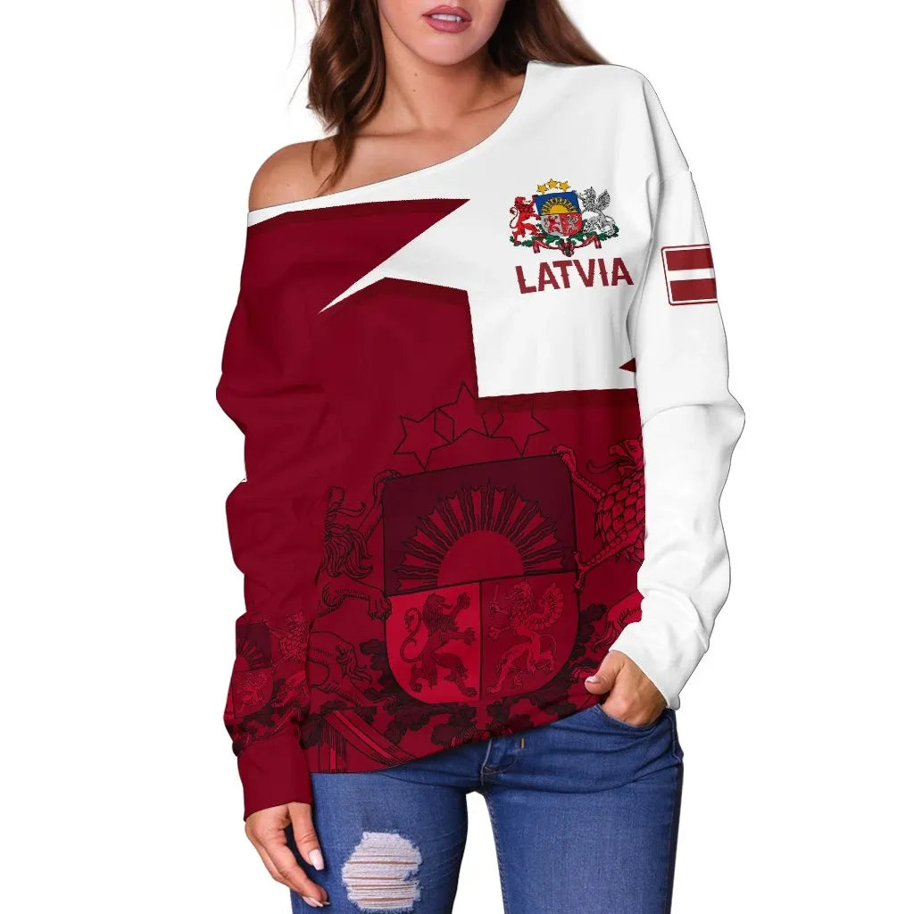 Latvia Women's Off Shoulder Sweater, HOME RLT6
