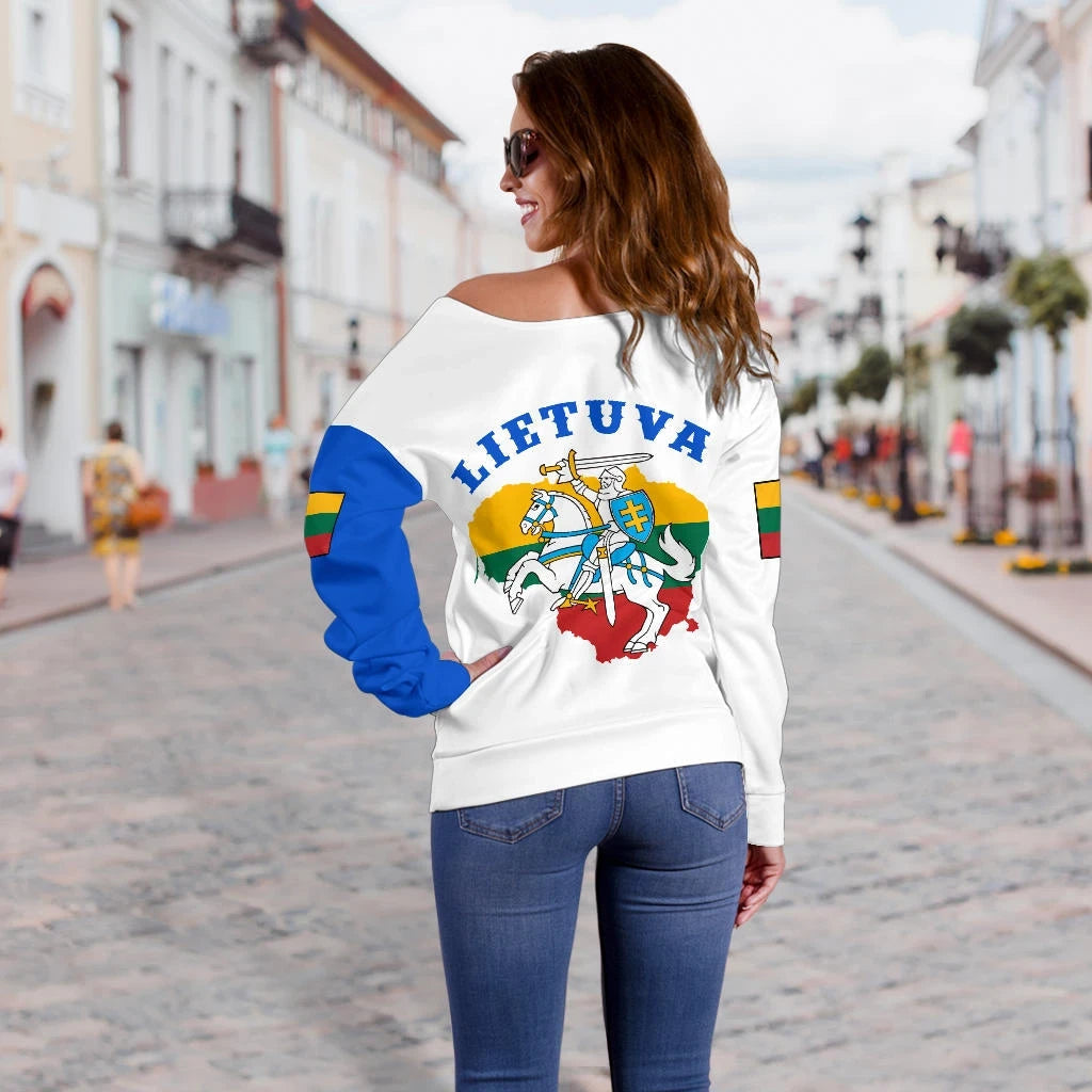 Lithuania Women's Off Shoulder Sweater Vytis Lietuva RLT6