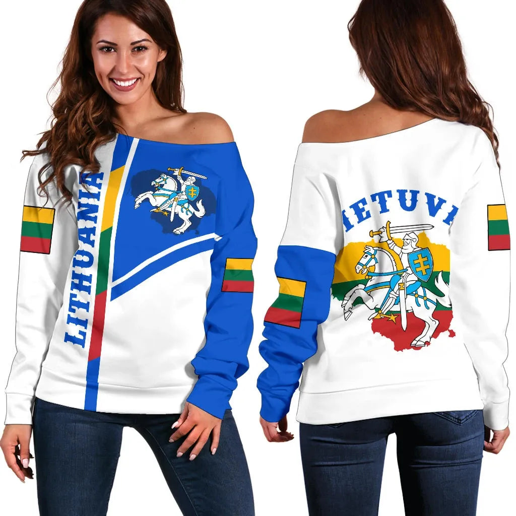 Lithuania Women's Off Shoulder Sweater Vytis Lietuva RLT6