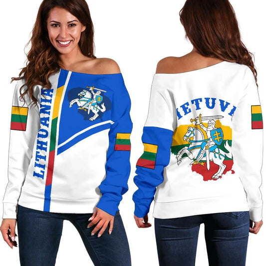Lithuania Women's Off Shoulder Sweater Vytis Lietuva RLT6