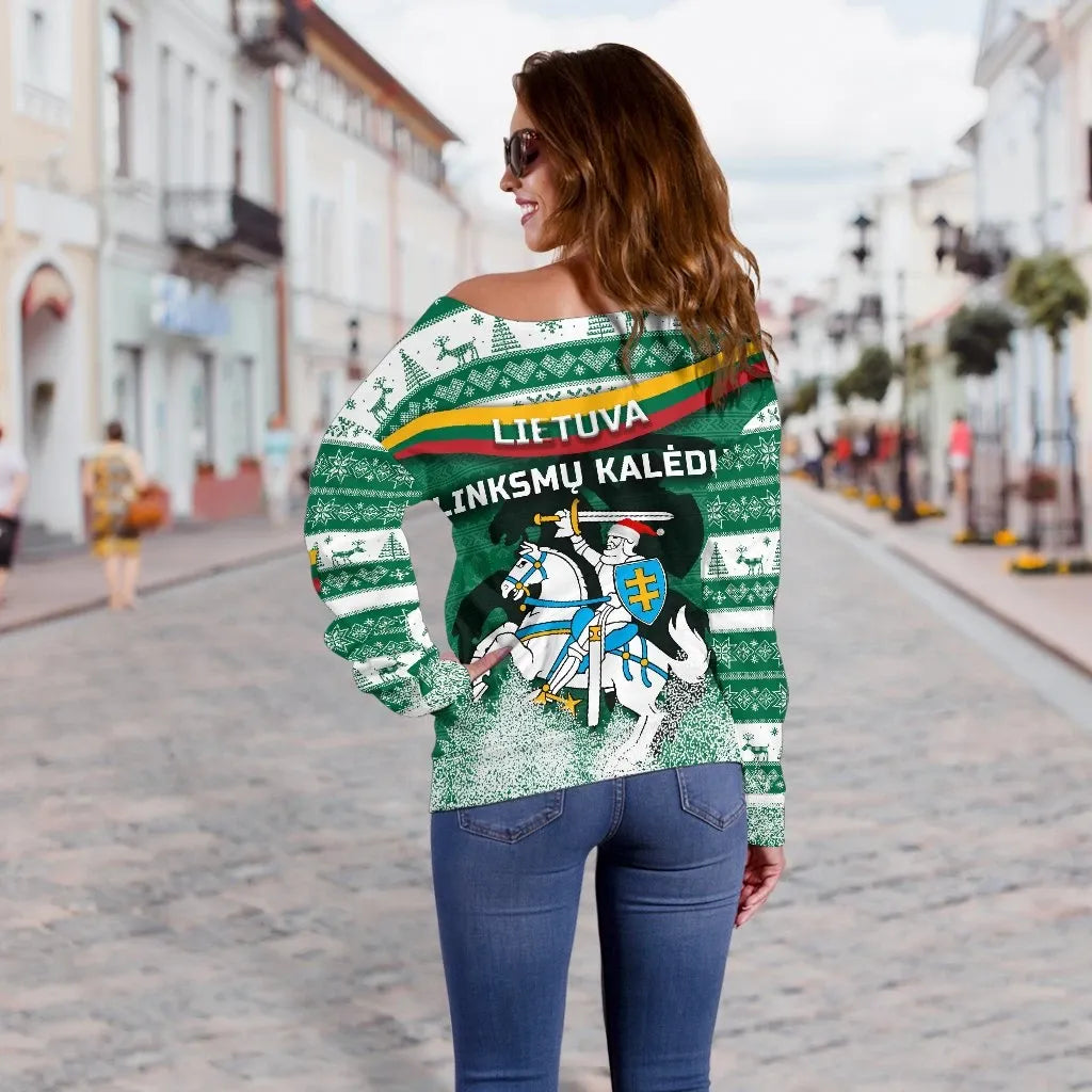 Lithuania Christmas Women Off Shoulder Sweater Simple Vibes Version RLT6