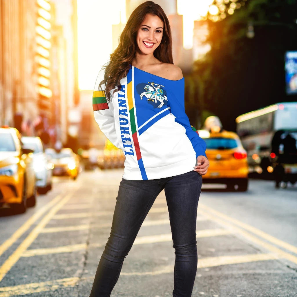 Lithuania Women's Off Shoulder Sweater Vytis Lietuva RLT6