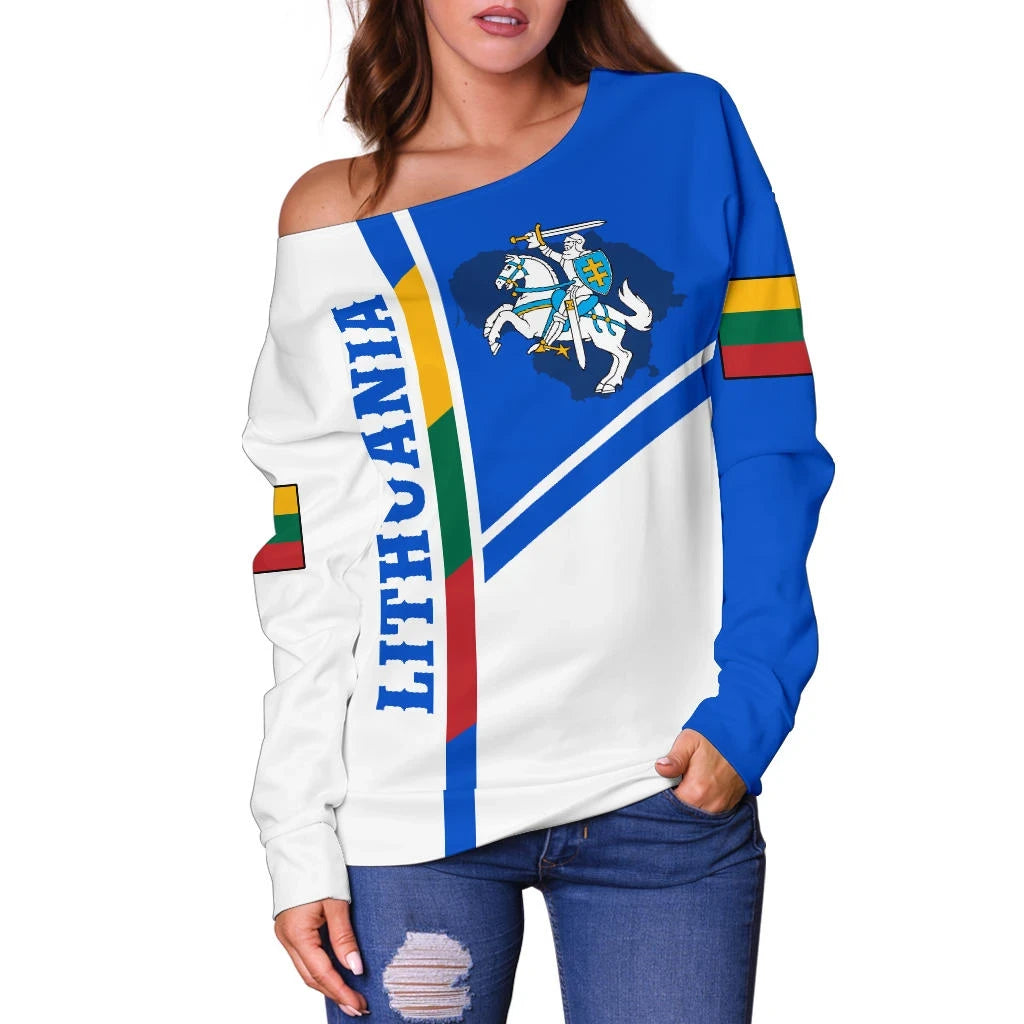 Lithuania Women's Off Shoulder Sweater Vytis Lietuva RLT6