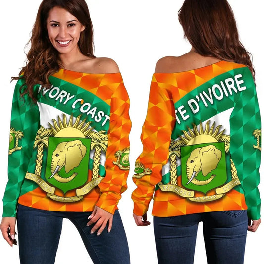 Ivory Coast Women Off Shoulder Sweater Sporty Style RLT7