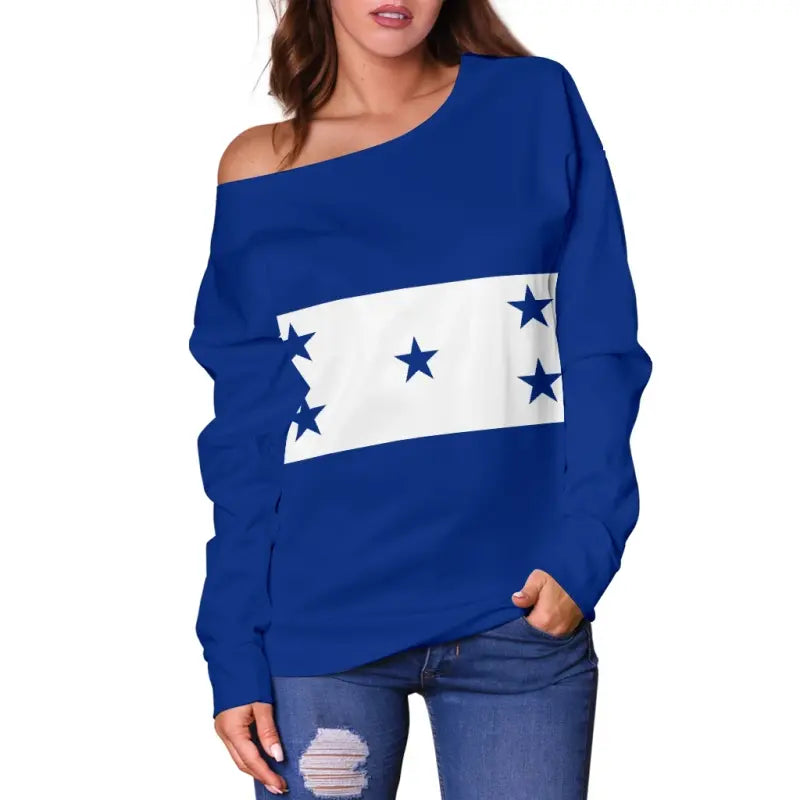 Honduras Off Shoulder Sweater Flag with Coat of Arms RLT8
