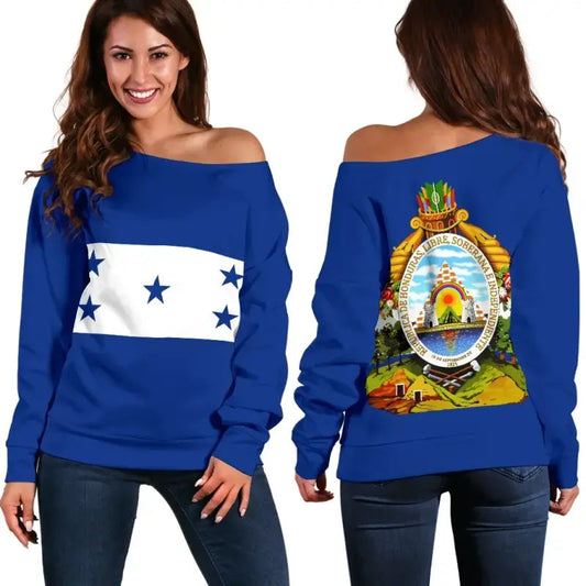 Honduras Off Shoulder Sweater Flag with Coat of Arms RLT8
