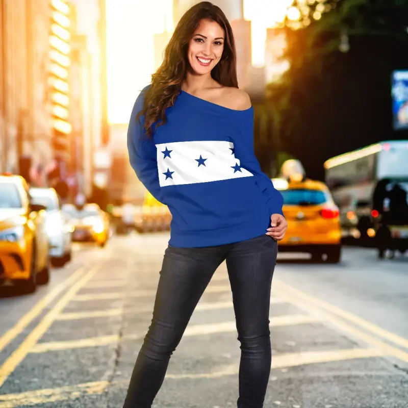 Honduras Off Shoulder Sweater Flag with Coat of Arms RLT8