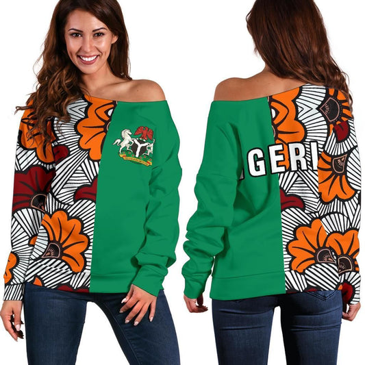 Nigeria Womens Off Shoulder Sweater Ankara Pattern RLT8