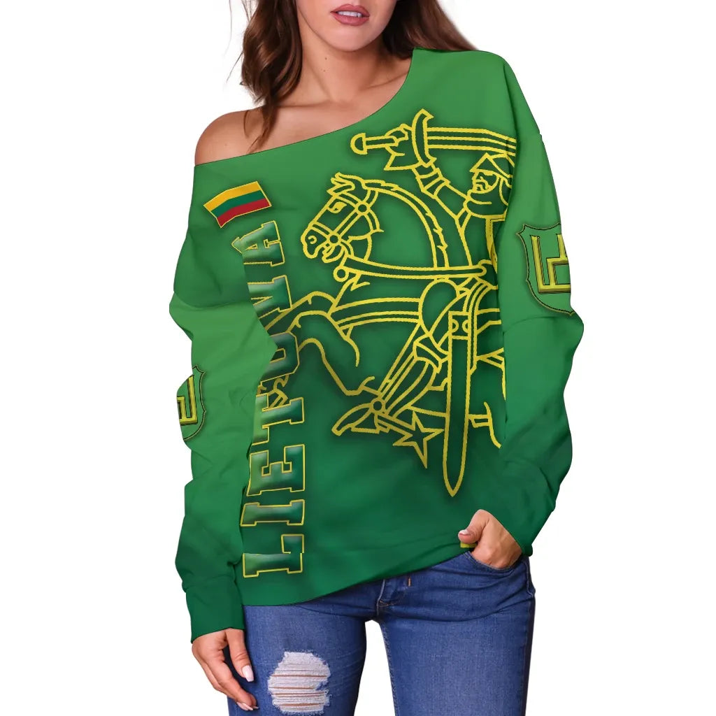 Lithuania Vytis Columns of Gediminas Women Off Shoulder Sweater RLT6