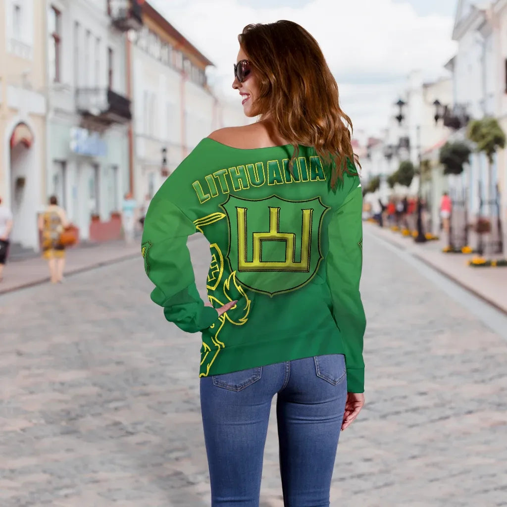 Lithuania Vytis Columns of Gediminas Women Off Shoulder Sweater RLT6