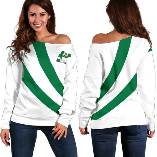 Nigeria Special Flag Womens Off Shoulder Sweater RLT8
