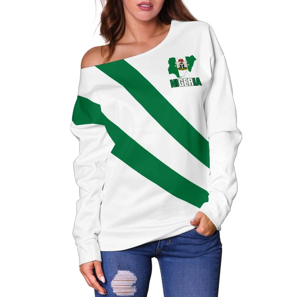 Nigeria Special Flag Womens Off Shoulder Sweater RLT8