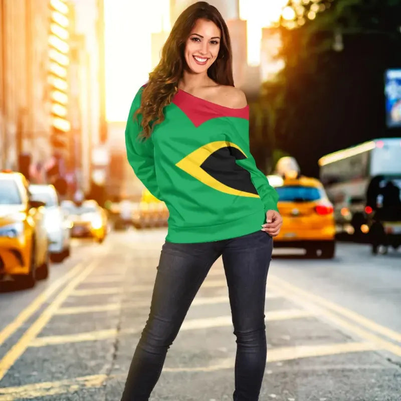 Guyana Off Shoulder Sweater Babarian (Green) RLT8