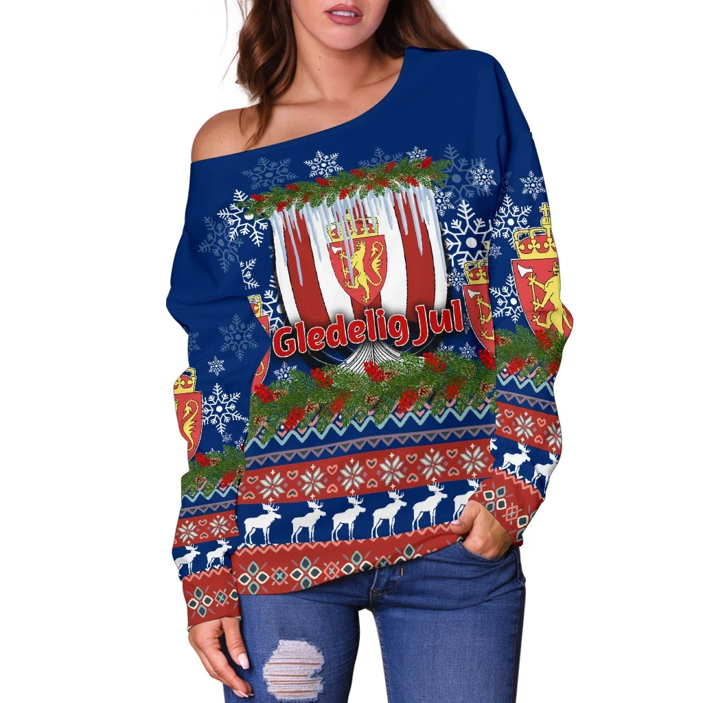 Norway Viking Ship Christmas Women's Off Shoulder Sweater RLT7
