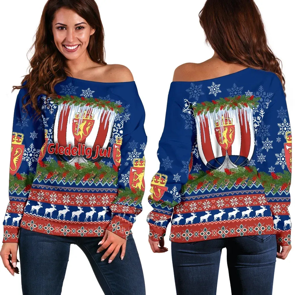 Norway Viking Ship Christmas Women's Off Shoulder Sweater RLT7