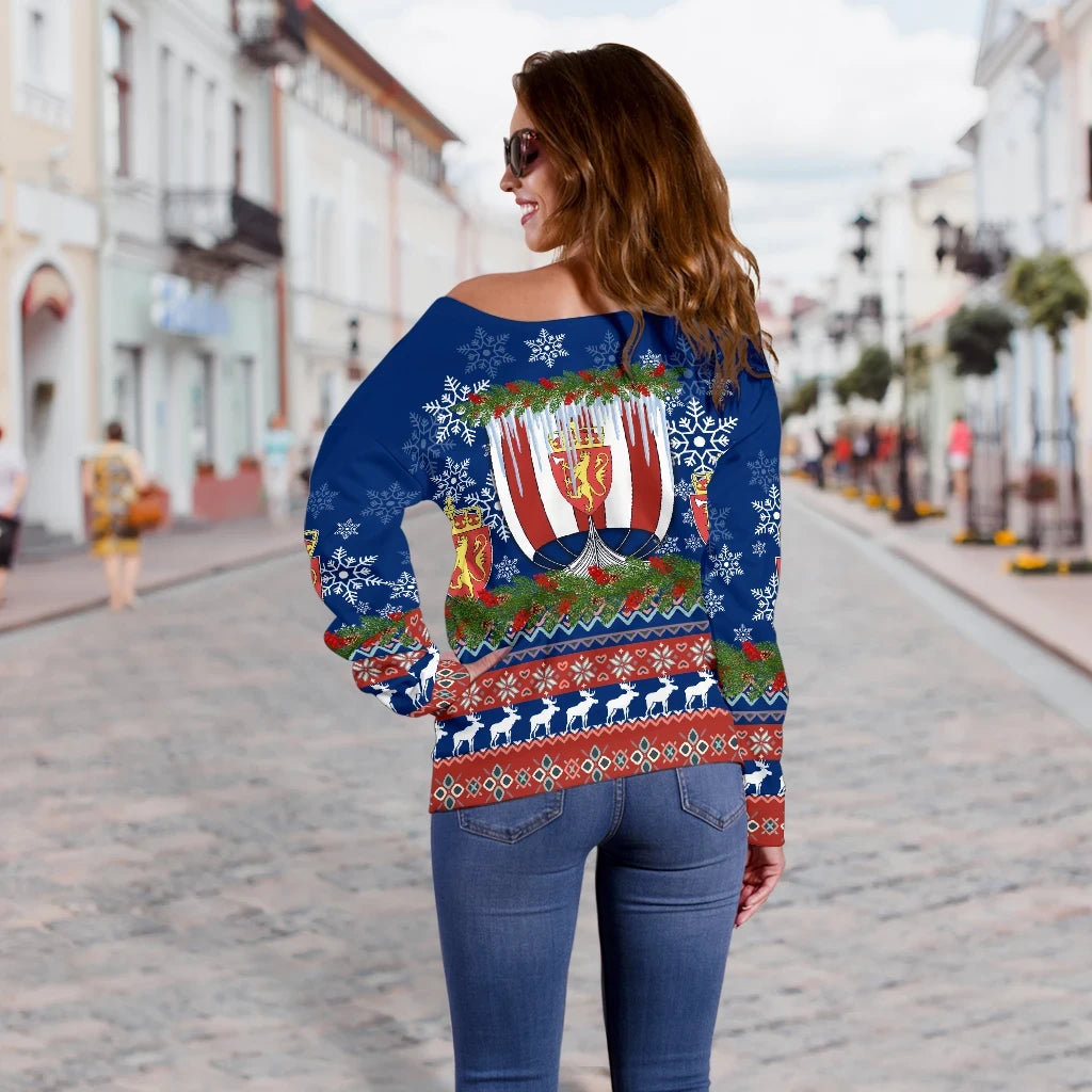 Norway Viking Ship Christmas Women's Off Shoulder Sweater RLT7