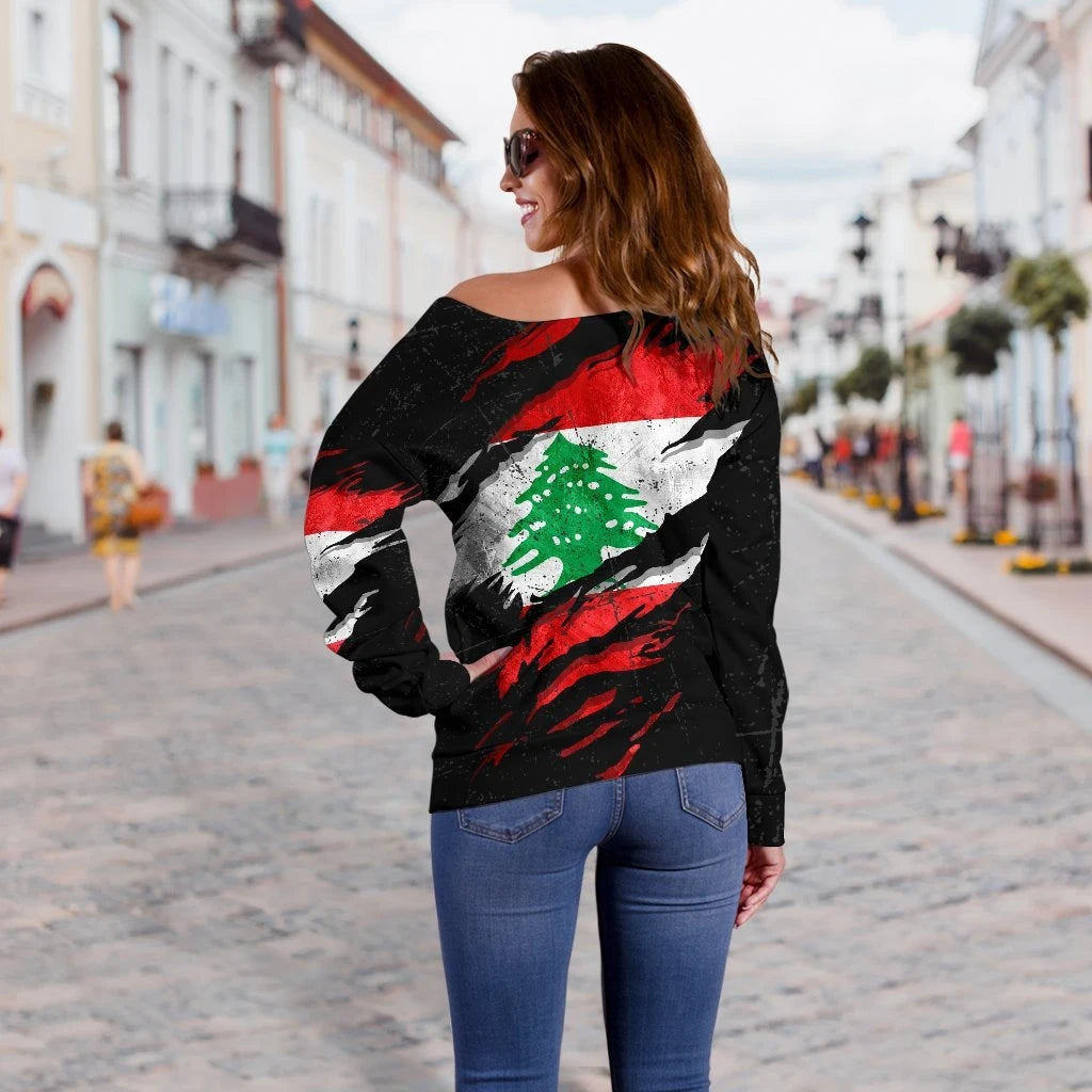 Lebanon In Me Women's Off Shoulder Sweater, Special Grunge Style RLT6