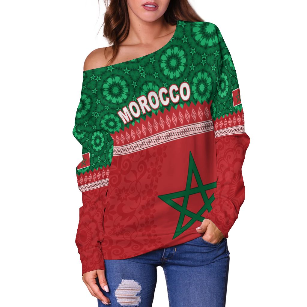 Morocco Pattern Off Shoulder Sweater Coat Of Arms LT13