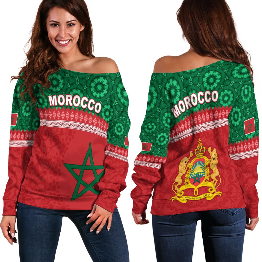 Morocco Pattern Off Shoulder Sweater Coat Of Arms LT13