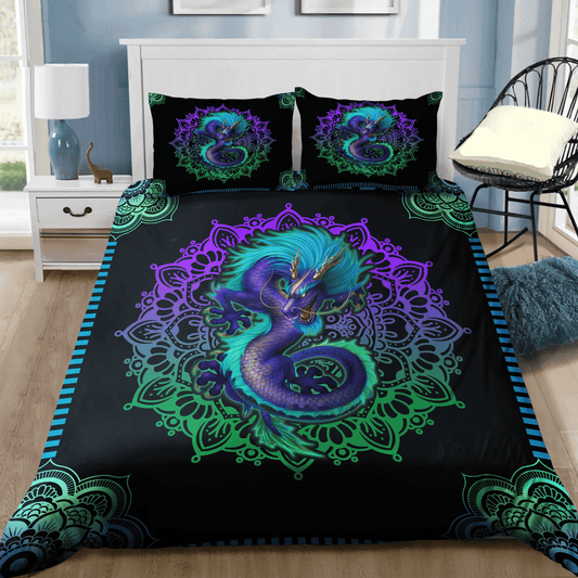 Colorful Mandala Dragon -3D Printed comforter set for dragon lovers