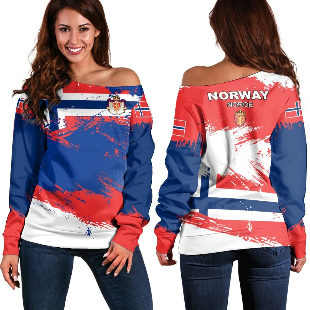 Norway Off Shoulder Sweater Norway Flag Brush RLT7