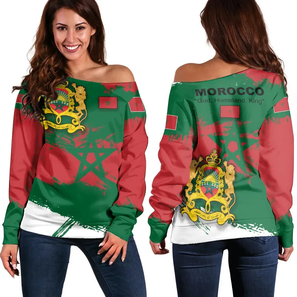Morocco Off Shoulder Sweater Morocco Flag Brush RLT7