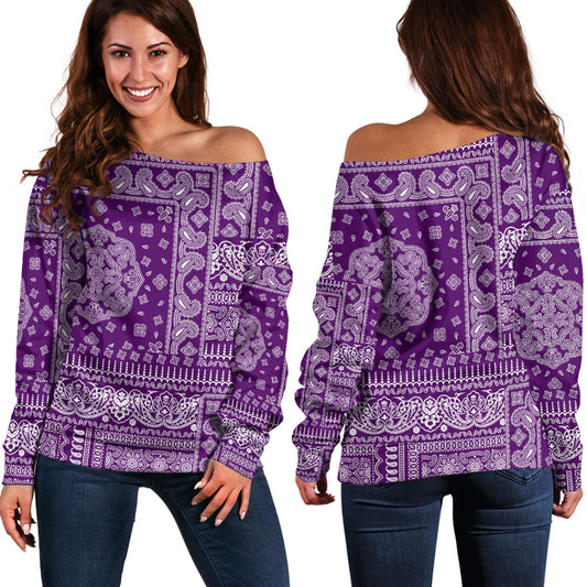Paisley Bandana Pattern Seamless Off Shoulder Sweaters Ver.189 RLT13