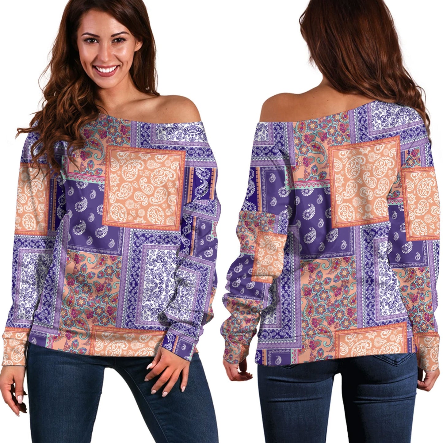 Paisley Bandana Pattern Seamless Off Shoulder Sweaters Ver.159 RLT13