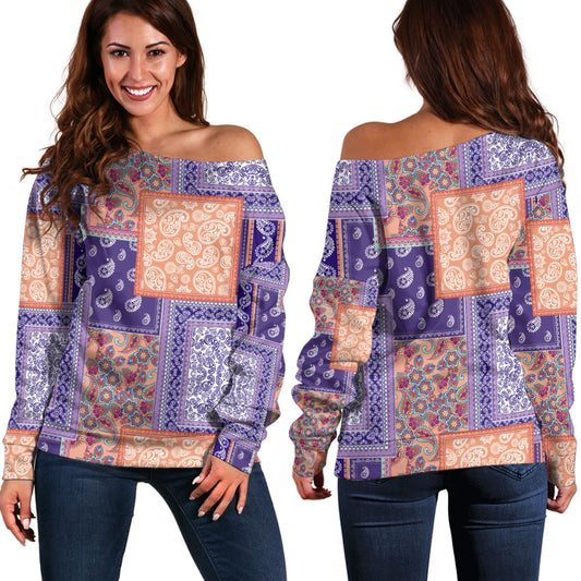 Paisley Bandana Pattern Seamless Off Shoulder Sweaters Ver.159 RLT13