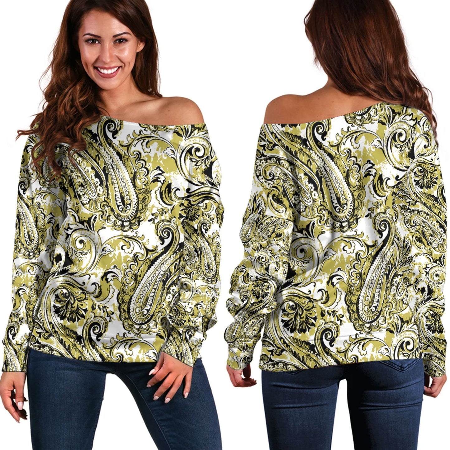 Paisley Bandana Pattern Seamless Off Shoulder Sweaters Ver.187 RLT13