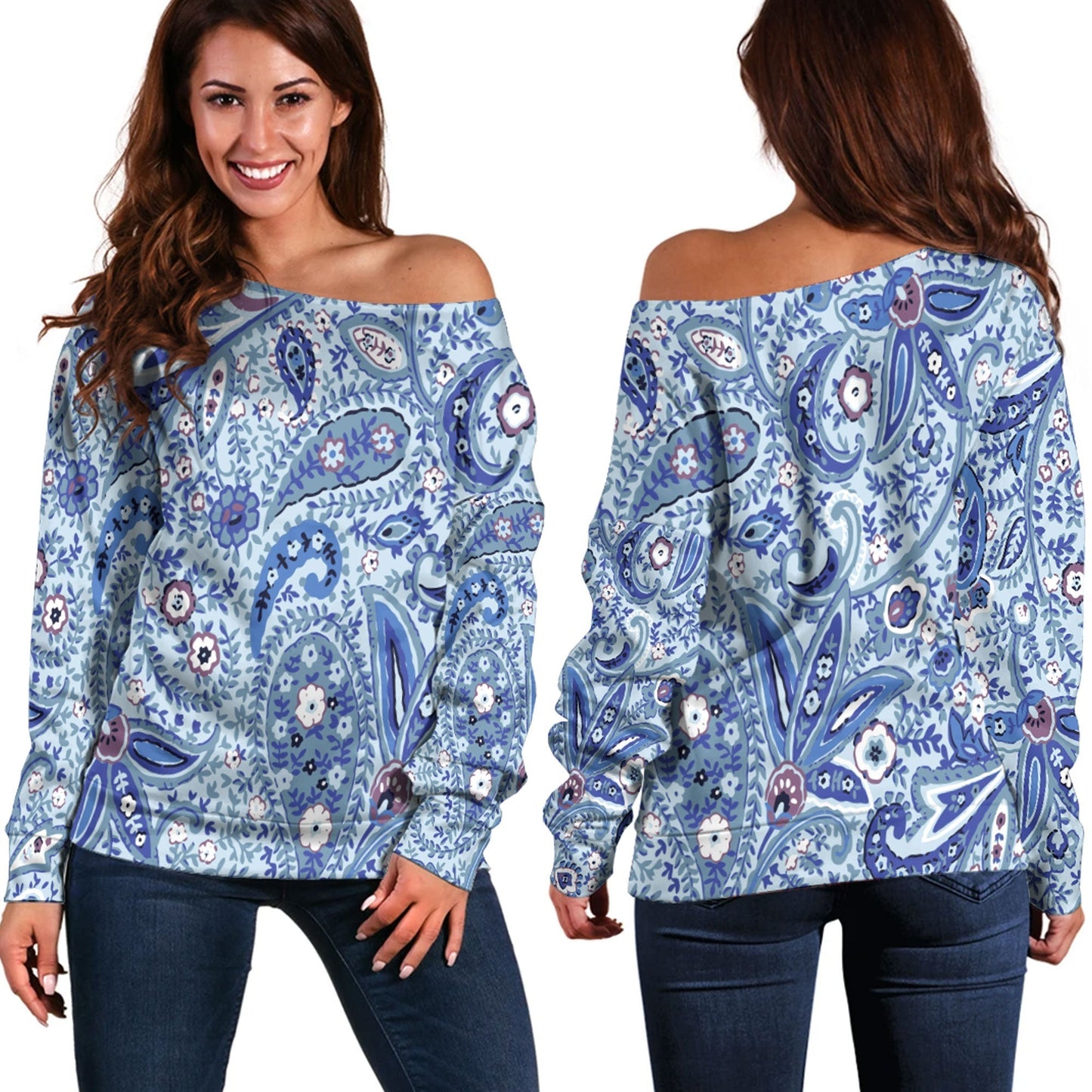 Paisley Bandana Pattern Seamless Off Shoulder Sweaters Ver.203 RLT13