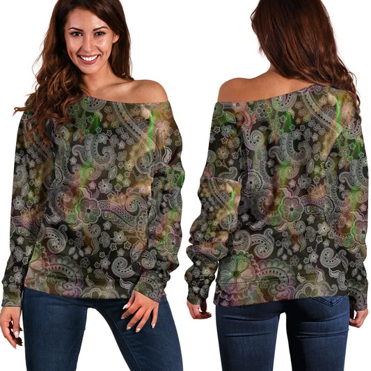 Paisley Bandana Pattern Seamless Off Shoulder Sweaters Ver.204 RLT13
