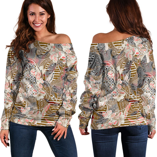 Paisley Bandana Pattern Seamless Off Shoulder Sweaters Ver.202 RLT13