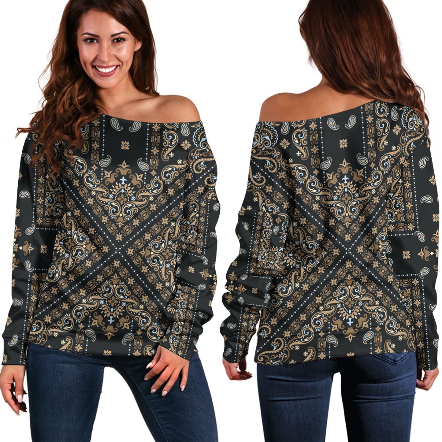Paisley Bandana Pattern Seamless Off Shoulder Sweaters Ver.196 RLT13
