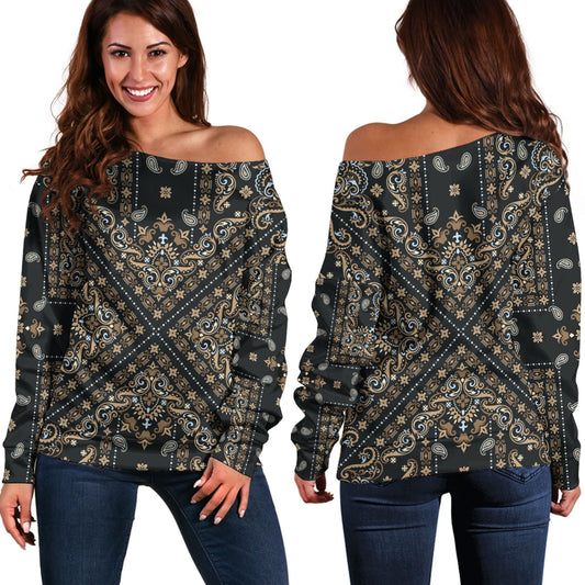 Paisley Bandana Pattern Seamless Off Shoulder Sweaters Ver.196 RLT13