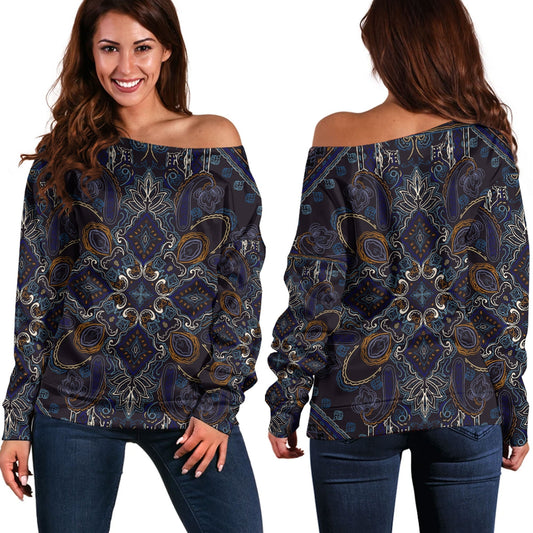 Paisley Bandana Pattern Seamless Off Shoulder Sweaters Ver.163 RLT13