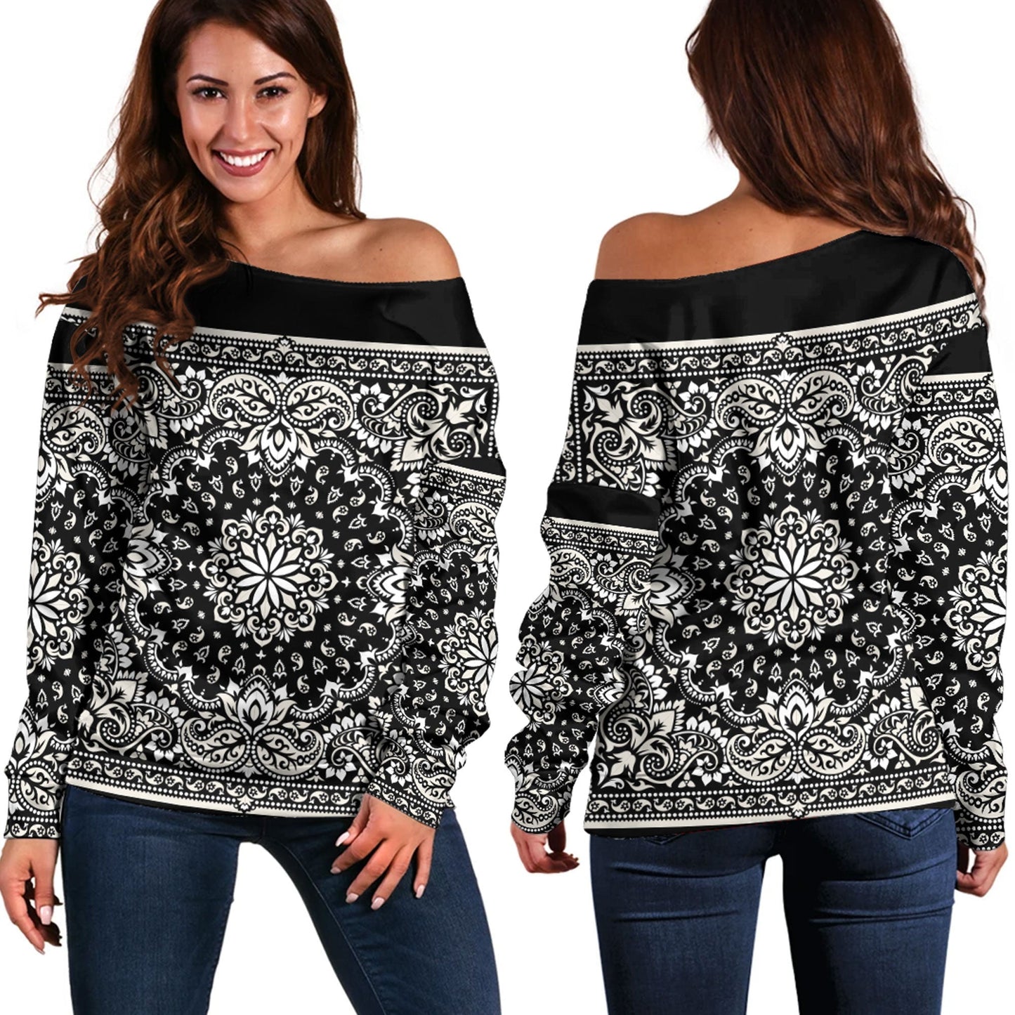 Paisley Bandana Pattern Seamless Off Shoulder Sweaters Ver.195 RLT13