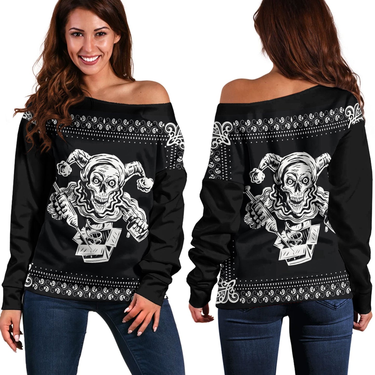 Paisley Bandana Pattern Joker Off Shoulder Sweaters RLT13