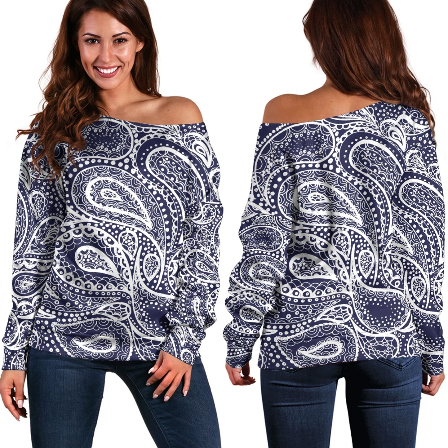 Paisley Bandana Pattern Seamless Off Shoulder Sweaters Ver.198 RLT13