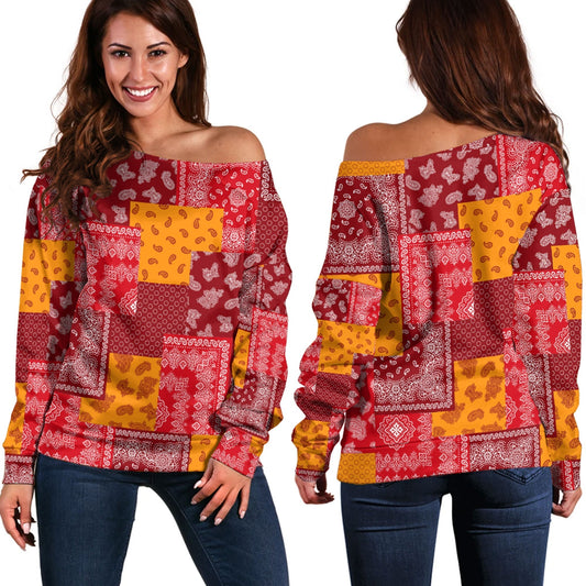 Paisley Bandana Pattern Seamless Off Shoulder Sweaters Ver.183 RLT13