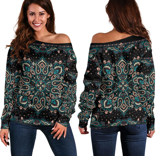 Paisley Bandana Pattern Seamless Off Shoulder Sweaters Ver.169 RLT13