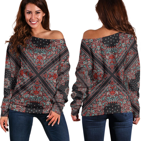 Paisley Bandana Pattern Seamless Off Shoulder Sweaters Ver.164 RLT13