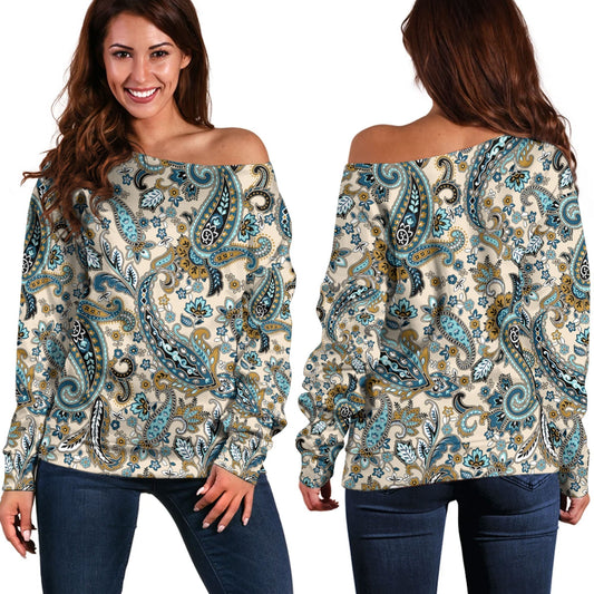 Paisley Bandana Pattern Seamless Off Shoulder Sweaters Ver.129 RLT13