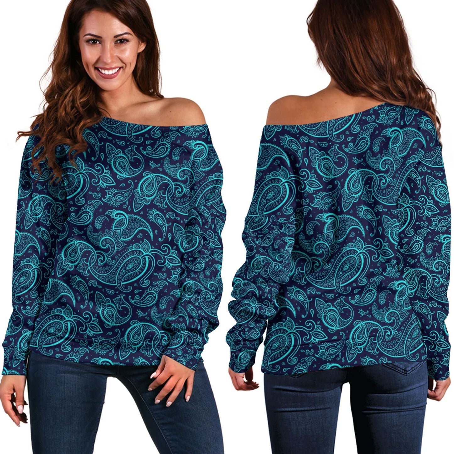 Paisley Bandana Pattern Seamless Off Shoulder Sweaters Ver.122 RLT13