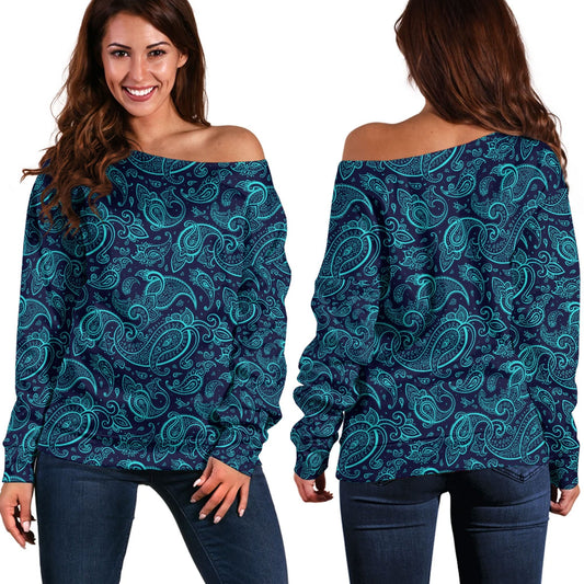 Paisley Bandana Pattern Seamless Off Shoulder Sweaters Ver.122 RLT13